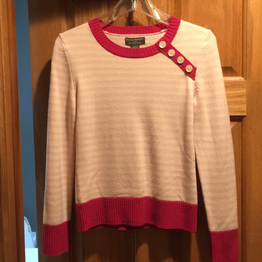 Pink and cream striped banana republic sweater